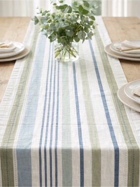 Neutral Striped Table Runner Farmhouse Coastal Decor 12